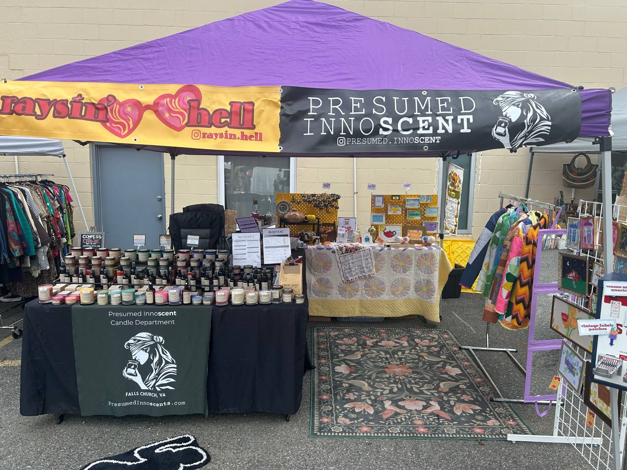 Presumed Innoscent and Raysin' Hell booth at the Del Ray Vintage & Flea Market, October 10