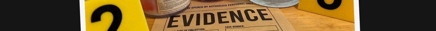 True crime gifts gift guide: Serial Killing crime-themed soy candles in three sizes with evidence markers