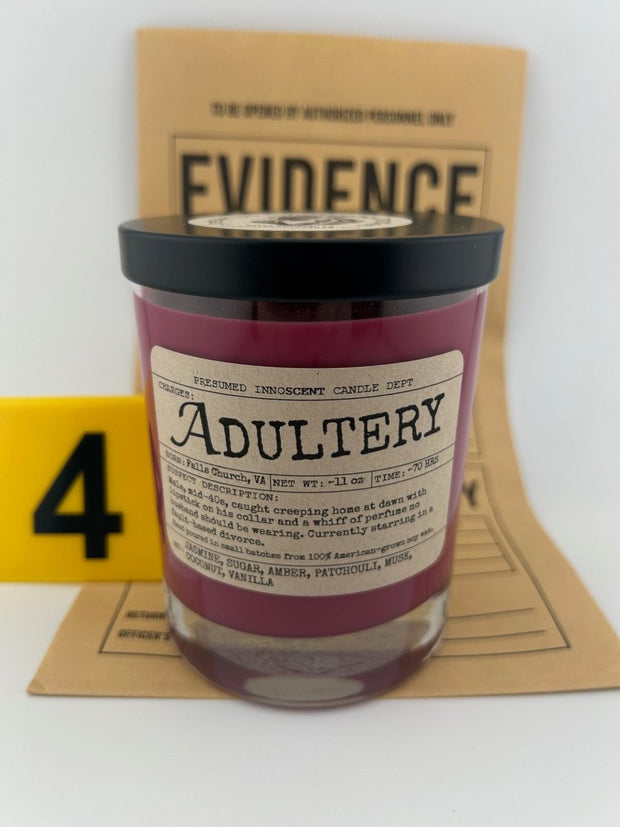 Adultery Scented Candle - Presumed InnoscentExtra Large | Double Old Fashioned Glass | 11 oz