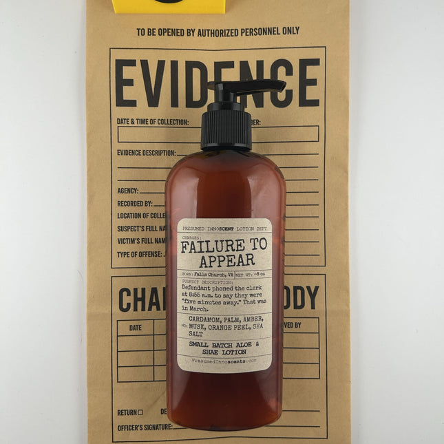 Failure to Appear Aloe & Shea Lotion - Presumed Innoscent