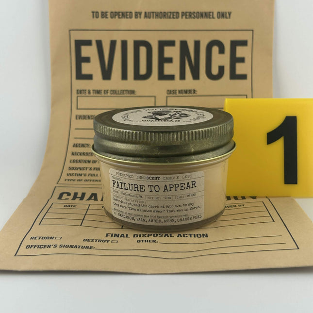 Failure to Appear Scented Candle - Presumed Innoscent