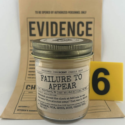 Failure to Appear Scented Candle - Presumed Innoscent
