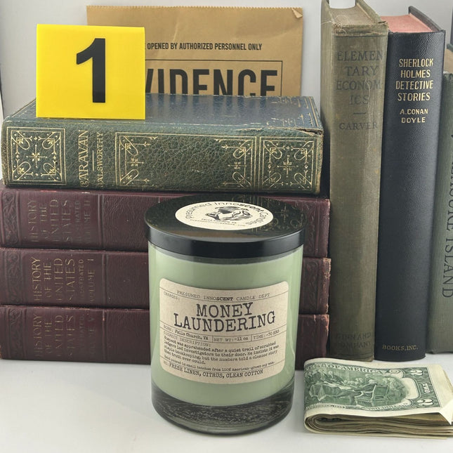 Money Laundering Scented Candle Large | Double Old Fashioned Glass | 11 oz - Presumed Innoscent