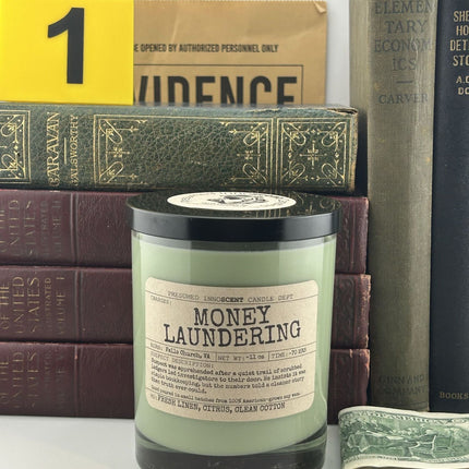 Money Laundering Scented Candle Large | Double Old Fashioned Glass | 11 oz - Presumed Innoscent