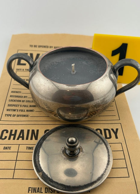 Arson Scented Candle - Vintage Silver - plated sugar bowl - Presumed Innoscent