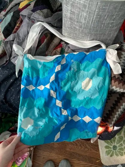Blue Geometric Quilt Bow Purse - Presumed Innoscent