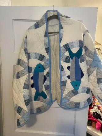 Blue Ring + Fish Applique Quilt Coat (S) - Presumed Innoscent