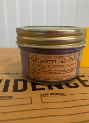 Disturbing the Peace Scented Candle Small | Squat Jelly Jar | 3 oz - Presumed Innoscent