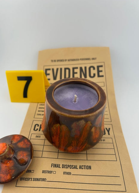 Disturbing the Peace Scented Candle - Handmade vintage ceramic lidded jar - Presumed Innoscent