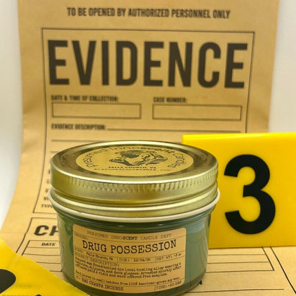 Drug Possession Scented Candle - Presumed Innoscent - Small | Squat Jelly Jar | 3 oz