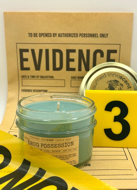 Drug Possession Scented Candle - Presumed Innoscent - Small | Squat Jelly Jar | 3 oz
