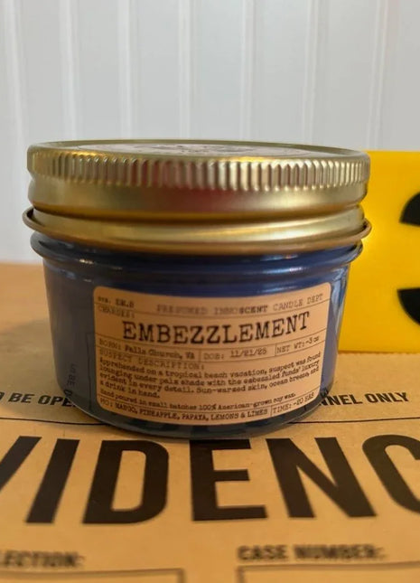 Embezzlement Scented Candle Small | Squat Jelly Jar | 3 oz - Presumed Innoscent