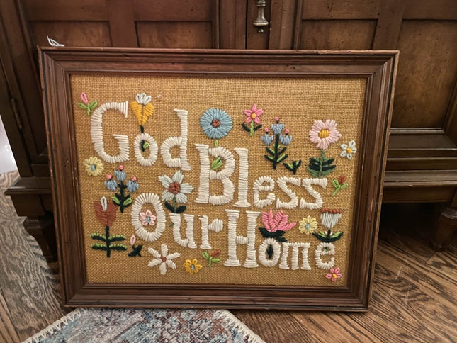 God Bless Our Home Vintage Embroidery - Presumed Innoscent
