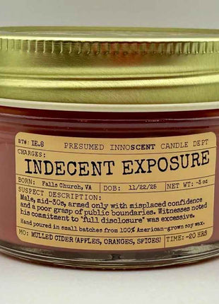 Indecent Exposure Scented Candle Small | Squat Jelly Jar | 3 oz - Presumed Innoscent