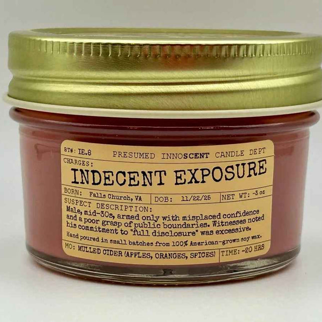 Indecent Exposure Scented Candle Small | Squat Jelly Jar | 3 oz - Presumed Innoscent