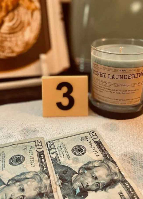 Money Laundering Scented Candle Small | Squat Jelly Jar | 3 oz - Presumed Innoscent