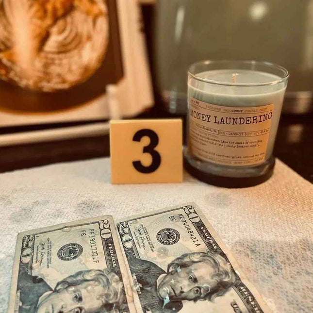 Money Laundering Scented Candle Small | Squat Jelly Jar | 3 oz - Presumed Innoscent