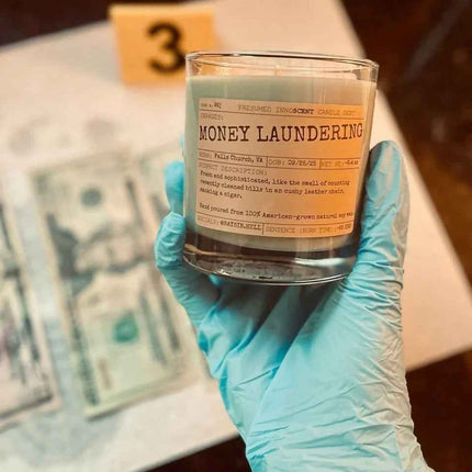 Money Laundering Scented Candle Small | Squat Jelly Jar | 3 oz - Presumed Innoscent