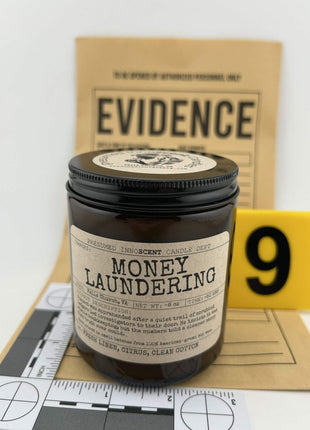 Money Laundering Scented Candle [CLEARANCE] Large | Amber Jar | 8 oz - Presumed Innoscent