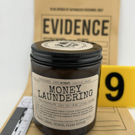 Money Laundering Scented Candle [CLEARANCE] Large | Amber Jar | 8 oz - Presumed Innoscent