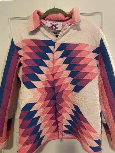 Pink Star Chore Quilt Coat with Buttons and Pockets (M) - Presumed Innoscent