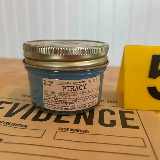 Piracy Scented Candle Small | Squat Jelly Jar | 3 oz - Presumed Innoscent
