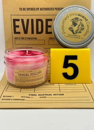 Serial Killing Scented Candle Small | Squat Jelly Jar | 3 oz - Presumed Innoscent