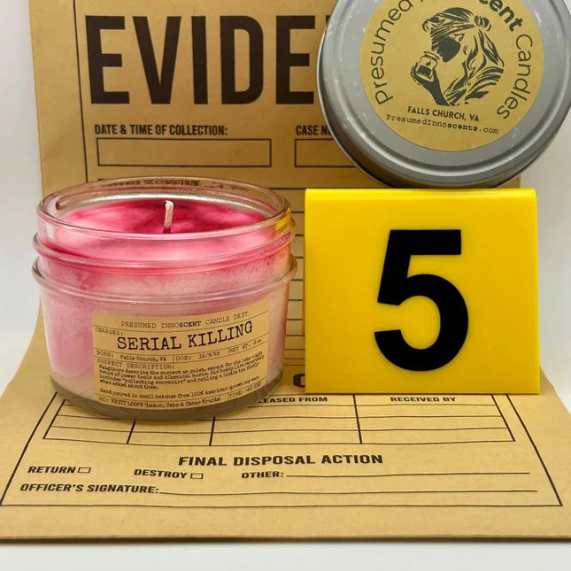 Serial Killing Scented Candle Small | Squat Jelly Jar | 3 oz - Presumed Innoscent
