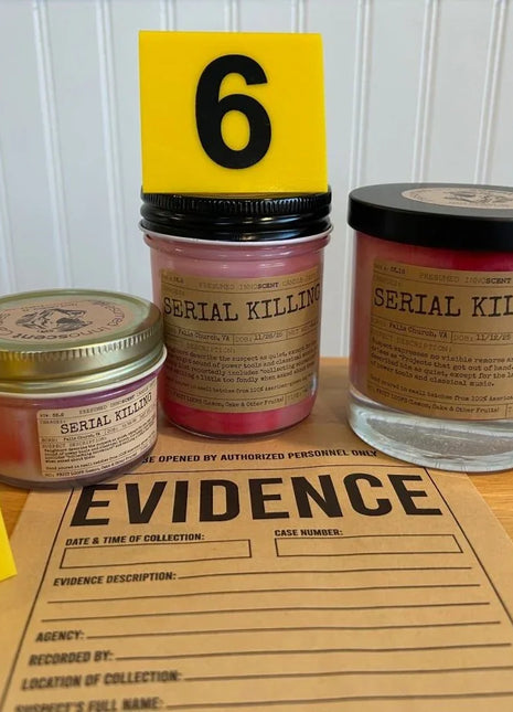 Serial Killing Scented Candle Small | Squat Jelly Jar | 3 oz - Presumed Innoscent