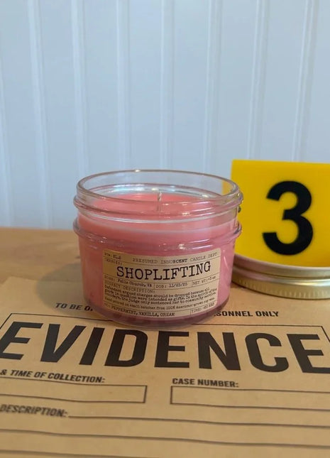 Shoplifting Scented Candle Small | Squat Jelly Jar | 3 oz - Presumed Innoscent