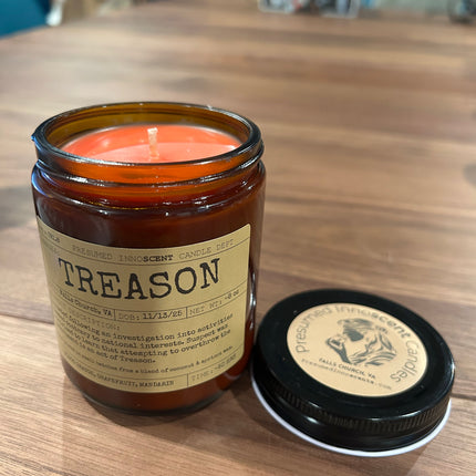 Treason Scented Candle Small | Squat Jelly Jar | 3 oz - Presumed Innoscent
