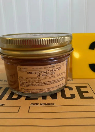 Unauthorized Practice of Medicine Scented Candle Small | Squat Jelly Jar | 3 oz - Presumed Innoscent